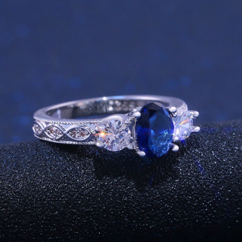 Noble Anillo Oval Royal Blue Gemstone Dainty Silver Ring for Women, VIP4…